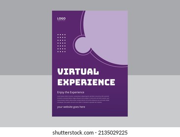Virtual Reality Flyer Template Design. Concept of virtual reality, simulation, gaming and future technology. Virtual Experience Flyer Design. Cover, Flyer, Poster