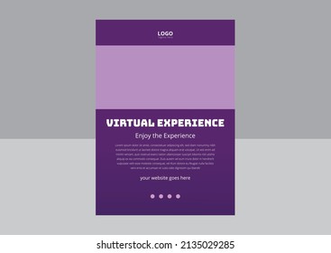 Virtual Reality Flyer Template Design. Concept of virtual reality, simulation, gaming and future technology. Virtual Experience Flyer Design. Cover, Flyer, Poster