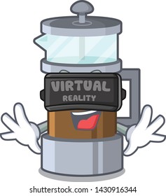 Virtual reality french press in a cartoon glass