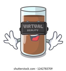 Virtual reality fresh chocolate splash on pouring mascot