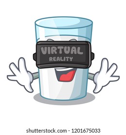 Virtual reality fresh milk glass in cartoon table