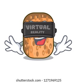 Virtual reality fried tempeh snack above cartoon leaf