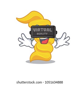 With virtual reality fusilli pasta mascot cartoon