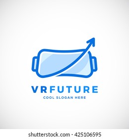 Virtual Reality Future Abstract Vector Sign, Symbol or Logo Template with Typography. Flat Outline Style. Isolated.