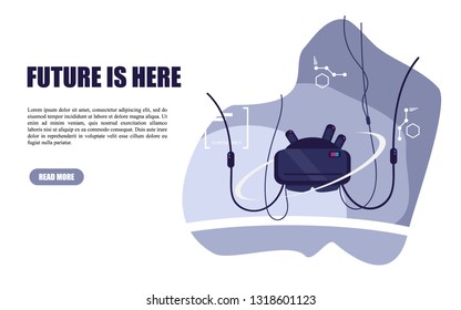 The virtual reality of the future. Retro representation of additional reality. Vector illustration for design, flyers, web pages and other things.
