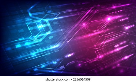 Virtual reality futuristic technology and circuit board. Futuristic Sci-Fi interface. Digital computer infographic of engineer. Data science. Placeholder, landing page. Abstract technology background