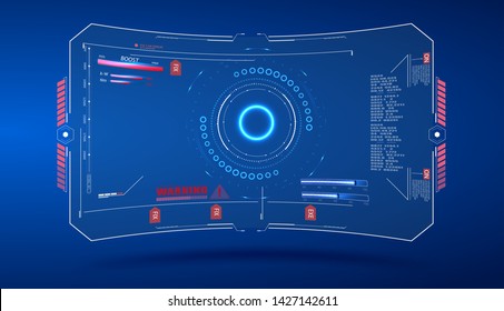 Virtual reality. Futuristic VR Head-up Display Design. HUD Display. Digital user interface screen. Futuristic military aim. Military radar screen dashboard. Interactive target capture system. Vector