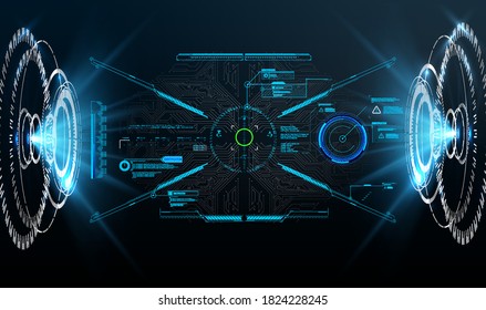 Virtual reality. Futuristic VR head-up display design. Futuristic Vector HUD Interface Screen Design.  HUD UI GUI futuristic user interface screen elements set. High tech screen for video game. 