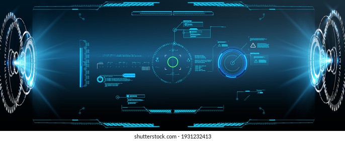 Realidad virtual. Diseño de pantalla VR futurista. Diseño de pantalla de interfaz HUD vectorial futurista.  HUD UI GUI futurista interfaz de usuario pantalla de elementos establecidos. Pantalla de alta tecnología para videojuegos. 