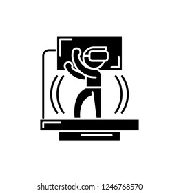 Virtual reality game black icon, vector sign on isolated background. Virtual reality game concept symbol, illustration 
