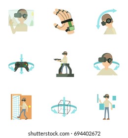 Virtual reality game icons set. Cartoon set of 9 virtual reality game vector icons for web isolated on white background