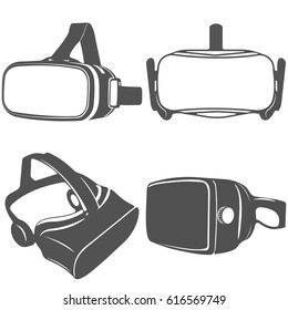 Virtual reality, virtual game, linear, separate on a white background, set of icons vector
