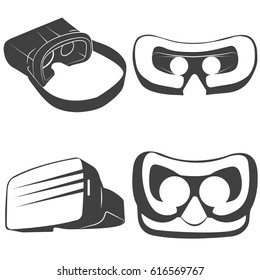 Virtual reality, virtual game, linear, separate on a white background, set of icons vector