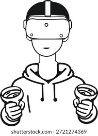 Virtual Reality Gamer mit VR-Headset und Controller Line-Vektorgrafik