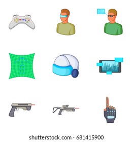 Virtual reality games icons set. Cartoon set of 9 virtual reality games vector icons for web isolated on white background