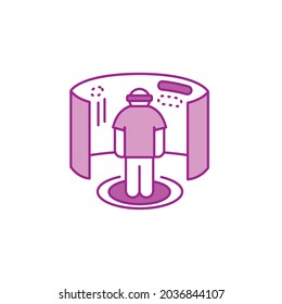 Virtual reality gaming color line icon. Man in VR helmet gaming on platform. Cyberspace, simulation, interactive. Pictogram for web page, mobile app. UI UX GUI design element. Editable stroke