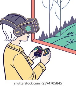 Virtual reality gaming experience with futuristic VR headset
