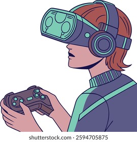 Virtual reality gaming experience with futuristic VR headset
