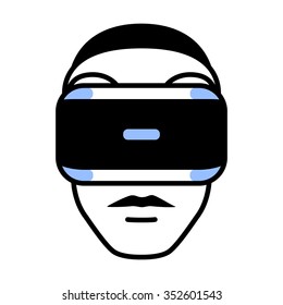 Virtual reality gaming headset goggle on face flat vector icon for apps and websites
