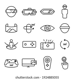 Juego de iconos de juegos de Realidad Virtual. ilustración simple concepto móvil icono de línea de aplicación y diseño web. Trazo editable. vector de plantilla de diseño
