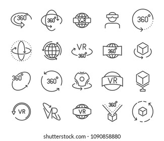Iconos de videojuegos de Virtual Reality, icono de línea de la tecnología VR 360 Degree