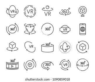 Virtual Reality gaming icons, VR 360 Degree technology set line icon