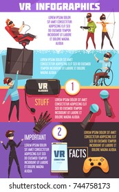 Virtual reality gaming systems facts best accessories introduction and guide to VR infographic cartoon poster vector illustration 
