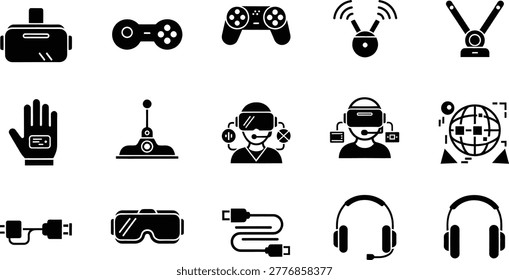 Virtual reality gaming technology icons set with vr ar digital devices
