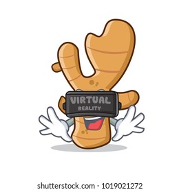 With virtual reality ginger mascot cartoon style