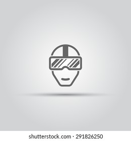 Virtual reality glass on head isolated vector line icon front view