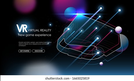 virtual reality glasses. Abstract vr world with neon lines. Creative futuristic concept. Modern template for web and print.