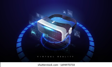 virtual reality glasses. Abstract vr world with neon lines. Creative futuristic concept. Modern template for web and print.