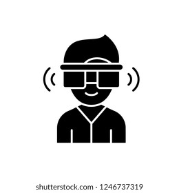 Virtual reality glasses black icon, vector sign on isolated background. Virtual reality glasses concept symbol, illustration 