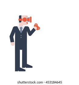 Virtual reality glasses  Businessman expert   wearing goggles  Flat design color vector illustration