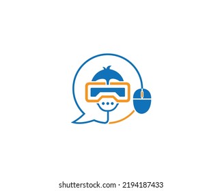 Virtual Reality Glasses With Computer Chat Symbol Logo Vector Template.