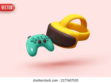 Virtual reality glasses   gaming controller  Futuristic realistic 3d creative concept design  Modern technological devices  game element  Minimal trendy In plastic cartoon style  vector illustration