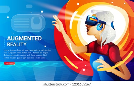 (virtual reality glasses) girls in virtual reality glasses, on a neon dark blue background.