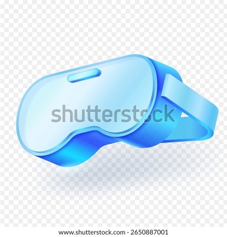 Virtual reality glasses headset 3d icon in a modern light blue design, isolated on a transparent background, perfect for technology, gadgets, gaming, and future concepts. Vector illustration.