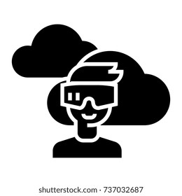 virtual reality glasses headset icon, vector illustration, black sign on isolated background