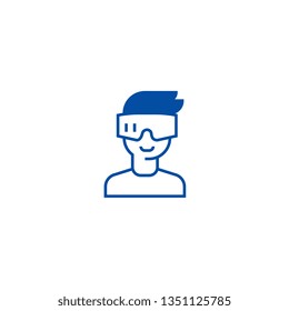 Virtual reality, glasses headset line icon concept. Virtual reality, glasses headset flat  vector symbol, sign, outline illustration.