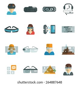 Virtual reality glasses headset optics flat icons set isolated vector illustration