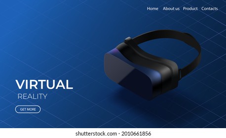 Virtual reality glasses. Headset vector design. Isometric virtual technology landing page. 3d modern visor. VR innovation.