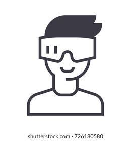 virtual reality, glasses headset vector line icon, sign, illustration on background, editable strokes