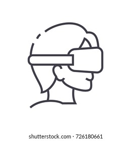 virtual reality, glasses and headset vector line icon, sign, illustration on background, editable strokes