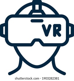 Virtual Reality glasses or helmet VR sysytem line icon isolated on white background. VR headset 3D visualization technology.