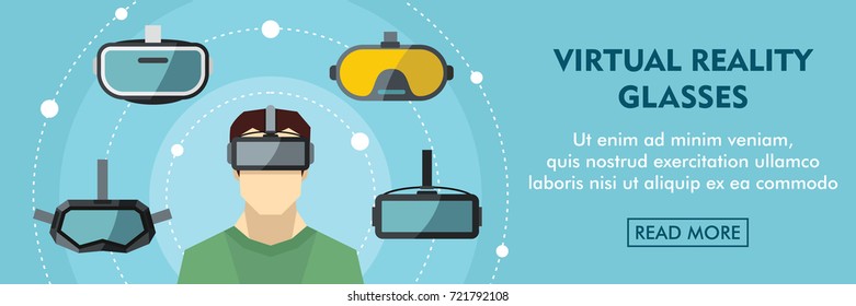 Virtual reality glasses horizontal banner. Virtual reality accessories vector illustration in flat style for web