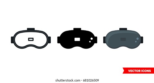 Virtual reality glasses icon of 3 types: color, black and white, outline. Isolated vector sign symbol.
