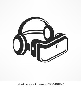 Virtual reality glasses icon in black isolated on white, flat vr device , vector illustration