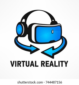Virtual reality glasses icon in blue, flat vr device concept with 360 degree view. Vector illustration.