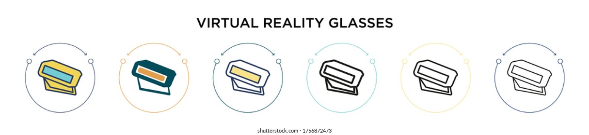 Icono de gafas de realidad virtual en estilo relleno, delgado, contorno y trazo. Ilustración vectorial de dos gafas de realidad virtual de color y negro se pueden utilizar para móviles, ui, web